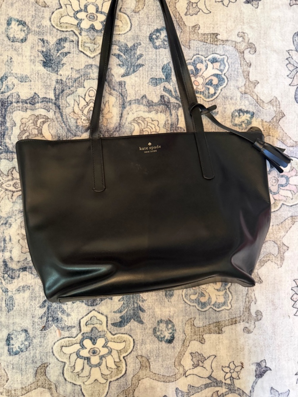 kate spade Black Leather Tote with Gold Logo